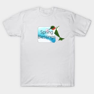 Spring Blessings  - Ruby Throated Hummingbird Illustration T-Shirt